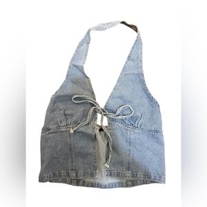 Light Wash Denim Halter Tie Crop Top